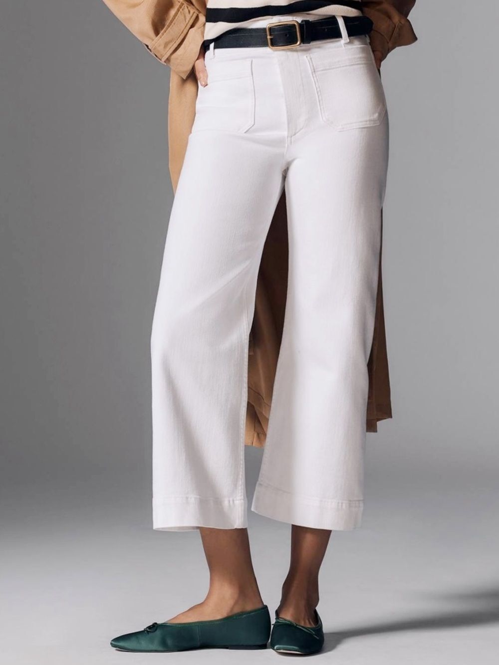 Anthropologie Maeve Colette Crop 26 Wide Leg Jeans White High Rise Patch Pocket - Picture 12 of 12